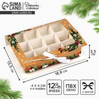 Коробка под 12 конфет с ячейками «Волшебного Нового года!» 18.8 х 13.5 х 3.5 см
