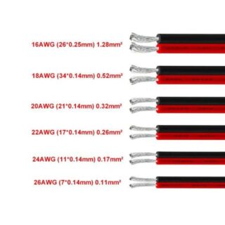 26/24/22/20/18AWG 2-контактный светодиодный кабель для ленты, красный, черный, гибкий удлинительный кабель для лампы накаливания 26 AWG