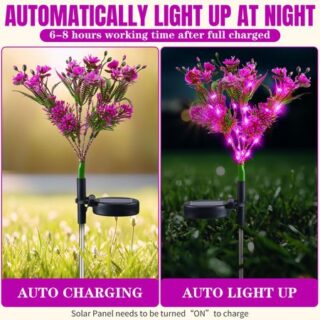 4pack Solar Garden Flowers Light Decorative Outdoor Waterproof Solar Powered Phalaenopsis Light Outside Flower Light for Pathway