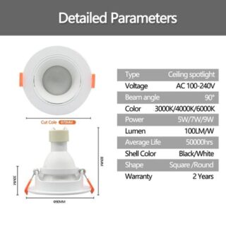 2 шт. Hight Lumen Downlight 5 Вт 7 Вт 9 Вт Регулируемый угол наклона Потолочный светильник Spotlights вращающийся AC220V 120V внутреннее освещение белого цвета Warm white 3000K