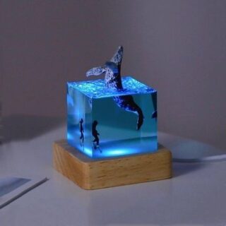 3D Морской куб с китом Светодиодная настольная лампа Украшения из смолы Новинка Акула Дайвер Океан Микро Пейзаж Настольные ночники Аксессуары