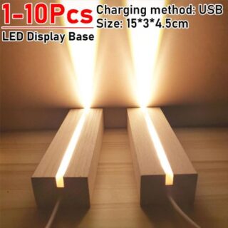 1-10Pcs LED Wood Light Display Crystal Wooden Lighted Base Stand Acrylic Light Plate Base USB Wooden Base for Resin Art Lights