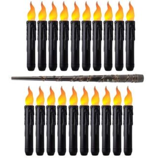 12/20 Pack Black Short Flameless Taper Candles Battery Operated LED Taper Candles Flickering Flame Short Candles Halloween Decor 12PCS