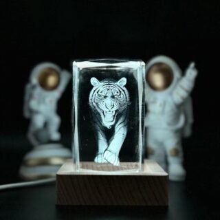 1 шт., 3D лазерная гравировка кристалла тигра ночник, с цветным держателем лампы из светлого дерева, украшение для дома, подходит для тигровый