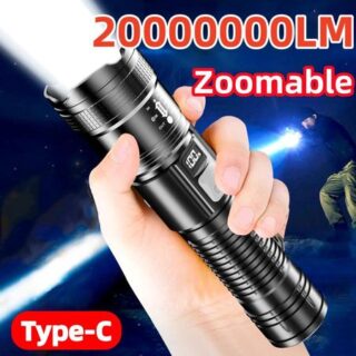 20000000LM сверхмощный фонарик с цифровым электронным дисплеем водонепроницаемый фонарик с зумом ручной фонарь для кемпинга на открытом воздухе built-in battery чёрный