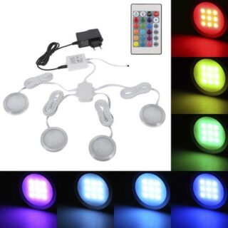 4 шт. RGB светодиодные светильники под шкафом, меняющие цвет, тонкие круглые лампы и пульт дистанционного управления UK Plug