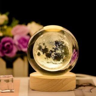 3D лунный хрустальный шар ночник стеклянный шар ночник со светодиодной лампой на деревянной основе домашний декор